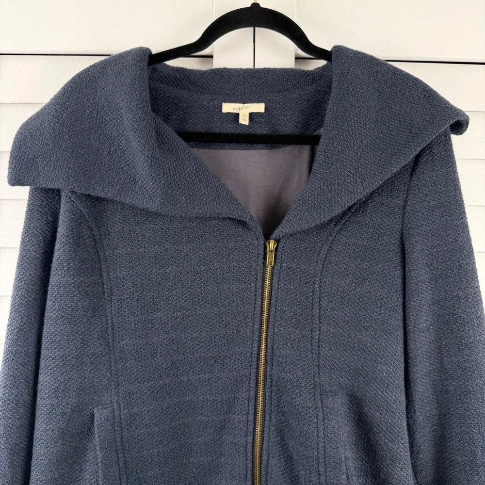 Mystree Textured‎ Zip Up Jacket Women XL Blue Shawl Collar Pocket Boucle